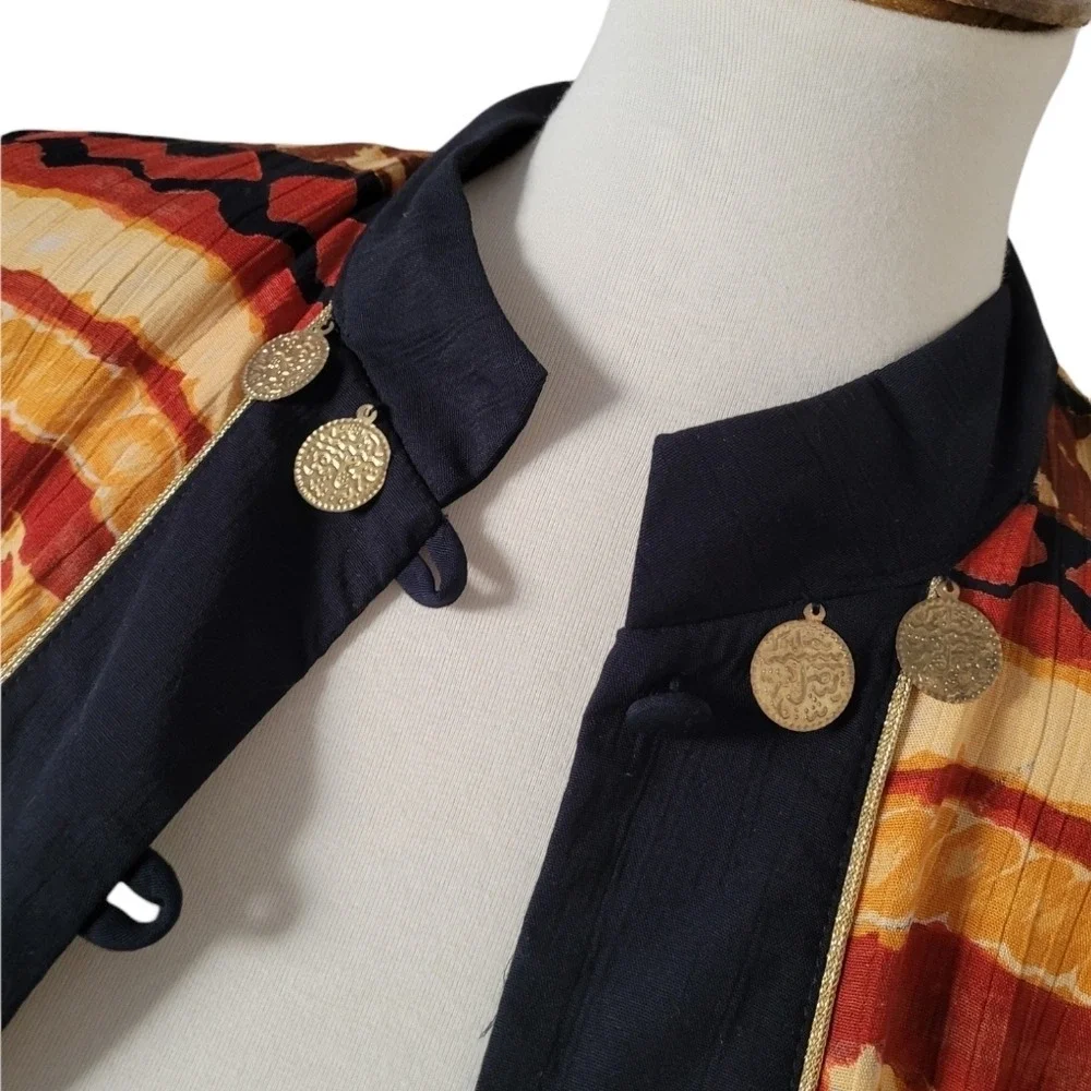 Vintage 80s Abstract Print Gauze Jacket and Wide Leg‎ Coin Detail Pant Set - Picture 4 of 9